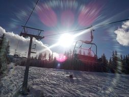 ski lift at the sunlight