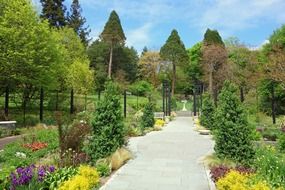 Beautiful walkway in colorful morris arboretum in Philadelphia, Pennsylvania