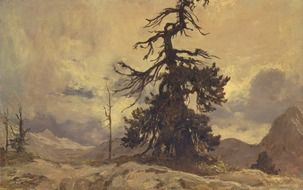 painting of mountain tree landscape