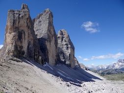 three zinnen alpine mountains italy