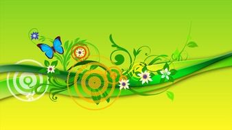 bright background with flowers and butterflies