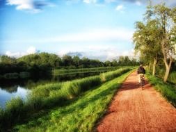trail park path sunny scenery with rivercoast
