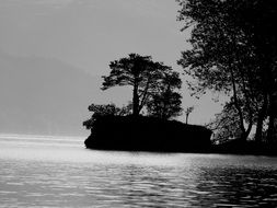 black and white river landscape