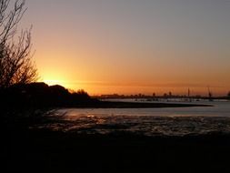 Scenic landscape at dusk at sunset