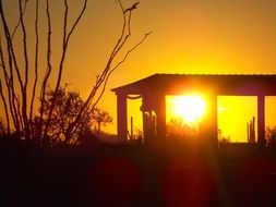 Landscape with the beautiful and colorful sunset on Old Macdonald Ranch in Arizona