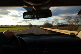 View of the road through the windshield