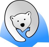 painted polar bear on ice floe at white background