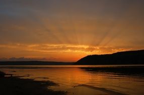 colorful sunset on the river
