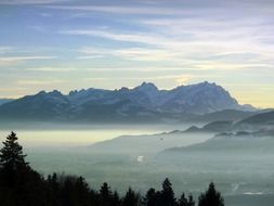 sunset sky with haze in mountains