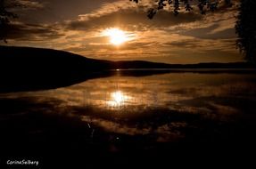 Landscapes of the lake in the evening at sunset