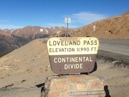 sign on the road loveland pass elevation 11.990 FT continental divide