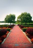 garden brick path nature gardening