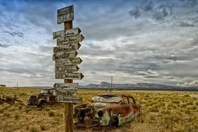 route 66 arizona with antique cars scenery