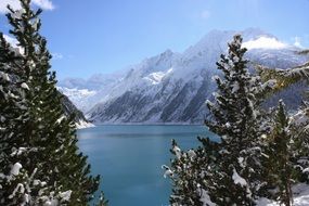 landscape of water reservoir in the zillertal