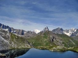 picturesque landscape of the lake on a background of mountains