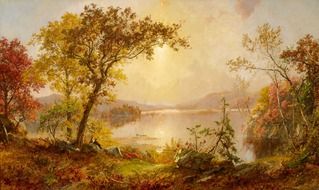 oil painting with a scenic landscape