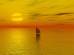 а sail in the ocean at sunset