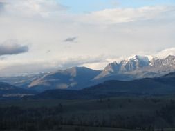 distant view of the mountains in the snow