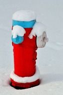 red blue fire hydrant winter landscape