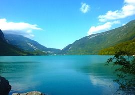 Molveno lake near a mountain in Italy