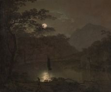 joseph wright painting oil on canvas night lake