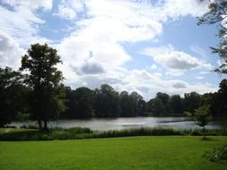 landscape of forest lake at the sunshine