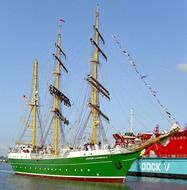 bremerhaven port with colorful flags and boats