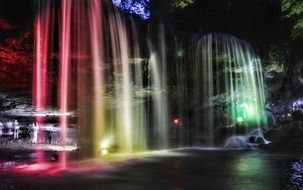 illuminated waterfall in Japan