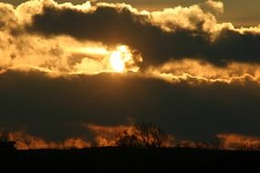 glowing cloudy sky golden romantic scene