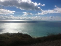 landscape of ocean coastline and clouds