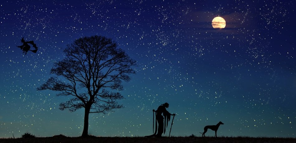 mystical image of a witch on a background of the starry sky