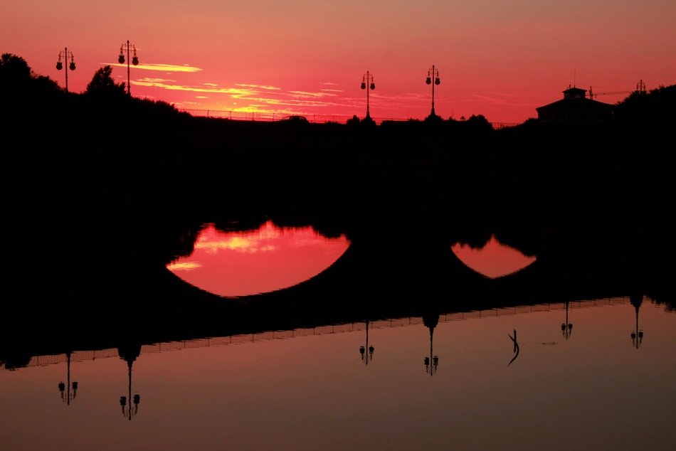 beautiful bridge on a background of pink sunset
