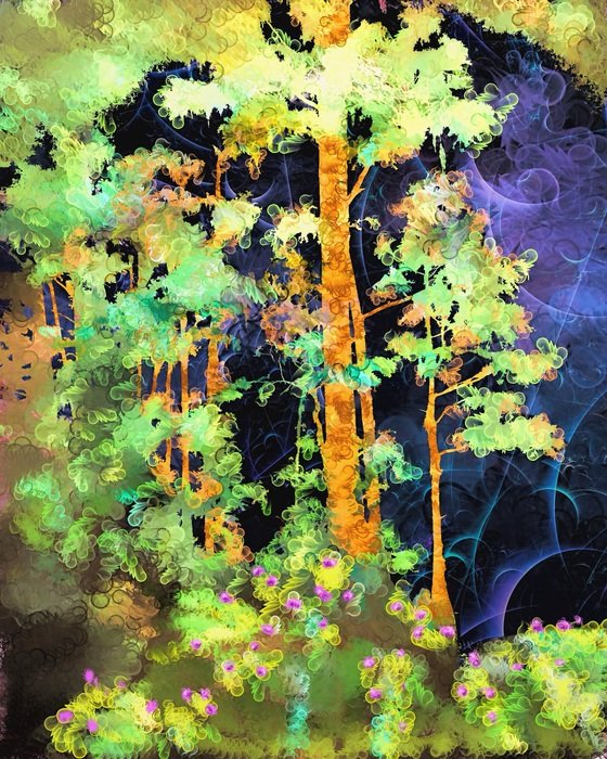 abstract trees flowers landscape