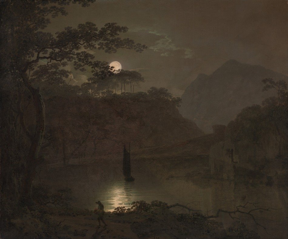 joseph wright painting oil on canvas night lake