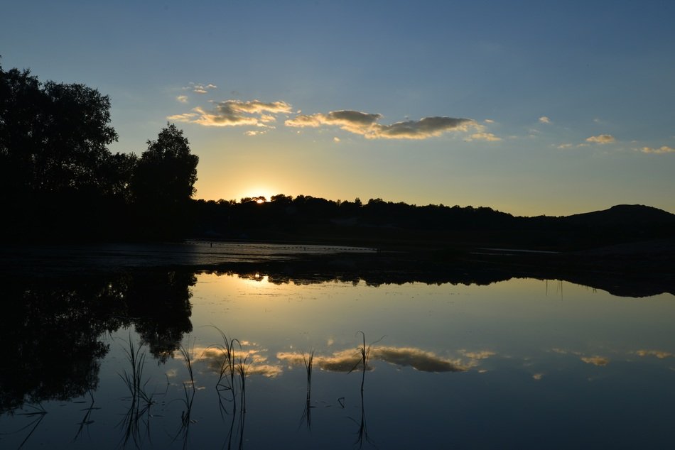 twilight lake reflection in water