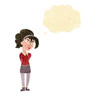 cartoon pretty girl tilting head with thought bubble N2