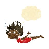 cartoon woman swimming underwater with thought bubble N2