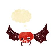 cartoon spooky skull bat with thought bubble