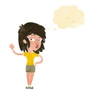 cartoon pretty woman waving with thought bubble N18