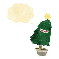 cartoon dancing christmas tree with thought bubble N3