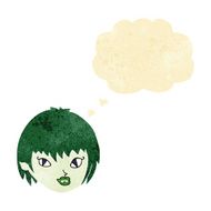 cartoon vampire girl face with thought bubble