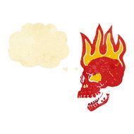 cartoon flaming skull with thought bubble N2