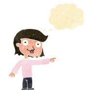 cartoon pointing person with thought bubble