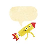 cartoon happy rocket with thought bubble