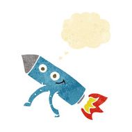 cartoon happy rocket with thought bubble N2