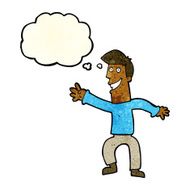 cartoon happy man dancing with thought bubble N9