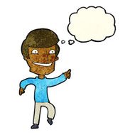 cartoon happy man pointing with thought bubble N13