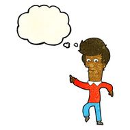 cartoon man pointing with thought bubble N42