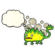 cartoon little fire demon with thought bubble N6