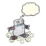 cartoon running robot with thought bubble N3
